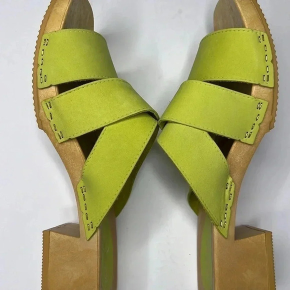 Romano Italy Y2K green Leather & Wooden block heels size 10 - Picture 5 of 7